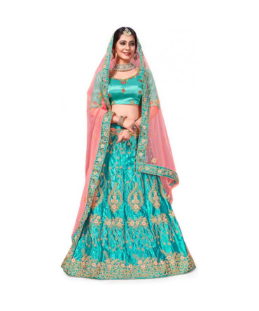 Turquoise Peach Wedding Lehenga Choli