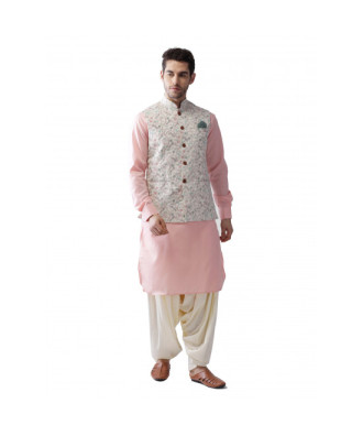 White Embroidered Nehru Jacket Kurta Set